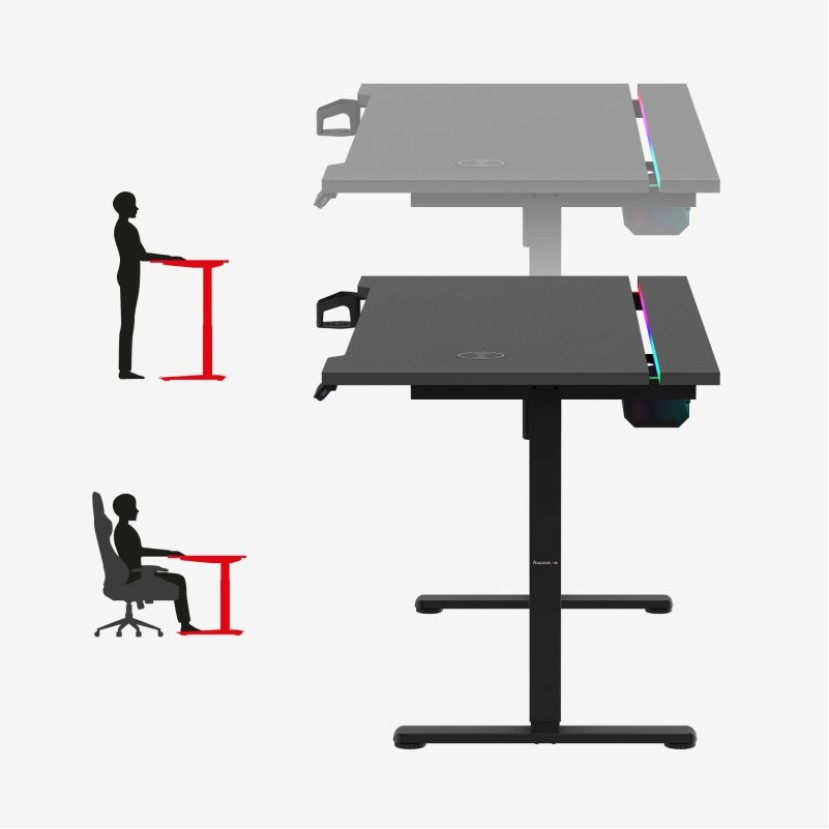 Elektrinis žaidimų stalas Hero 8.7 RGB Black 140 cm Elektrinis žaidimų stalas Hero 8.7 RGB Black 140 cm