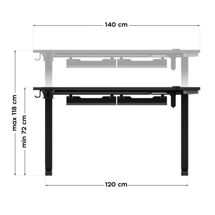 Elektrinis žaidimų stalas Hero 8.7 RGB Black 140 cm Elektrinis žaidimų stalas Hero 8.7 RGB Black 140 cm