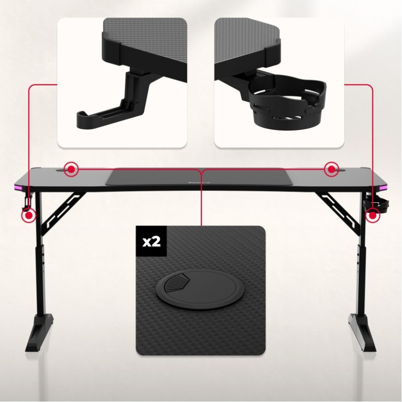 Hero 4.6 RGB Black 160 cm žaidimų stalas Hero 4.6 RGB Black 160 cm žaidimų stalas