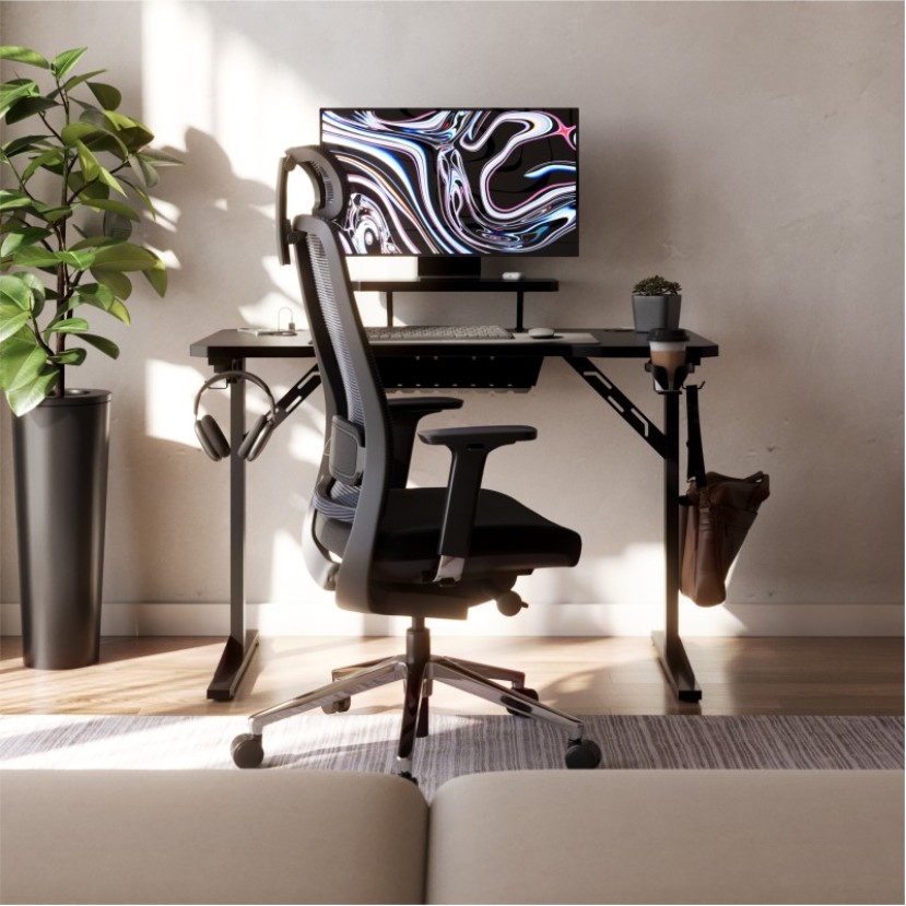 Kompiuterinis stalas su lentyna Leader 5.1, Black 115 cm