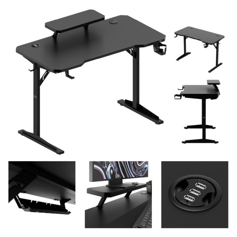 Kompiuterinis stalas su lentyna Leader 5.1, Black 115 cm