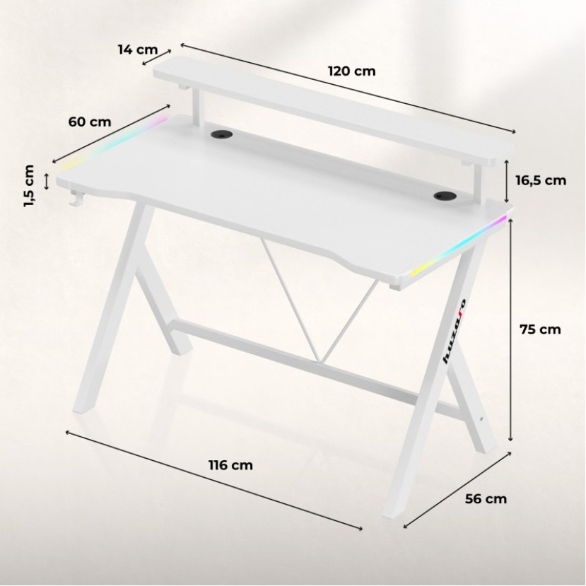 Hero 1.9 RGB White žaidimų stalas 120 cm Hero 1.9 RGB White žaidimų stalas 120 cm