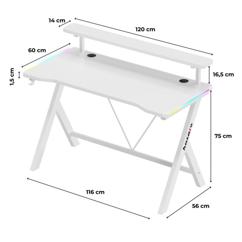 Hero 1.9 RGB White žaidimų stalas 120 cm Hero 1.9 RGB White žaidimų stalas 120 cm