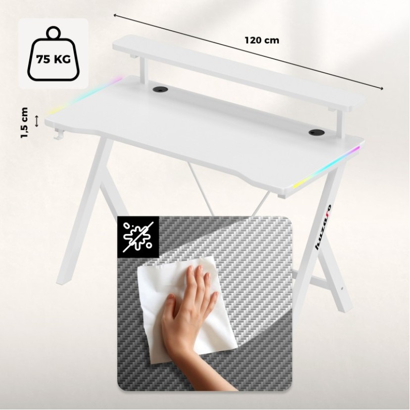 Hero 1.9 RGB White žaidimų stalas 120 cm Hero 1.9 RGB White žaidimų stalas 120 cm