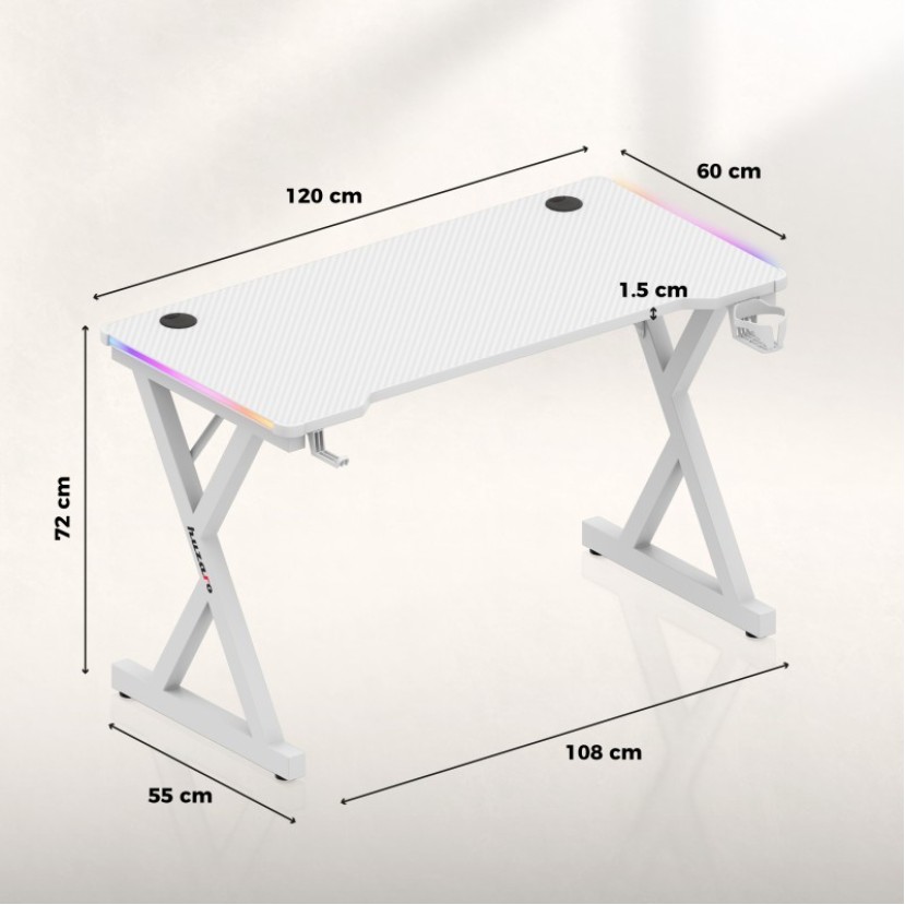 Hero 2.3 RGB White žaidimų stalas 120 cm Hero 2.3 RGB White žaidimų stalas 120 cm