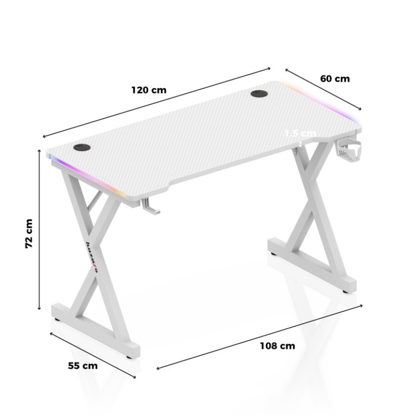 Hero 2.3 RGB White žaidimų stalas 120 cm Hero 2.3 RGB White žaidimų stalas 120 cm