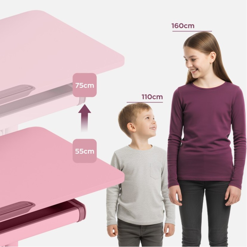Ergonomiškas vaikiškas rašomasis stalas Study 5.0 Pink 90 cm Ergonomiškas vaikiškas rašomasis stalas Study 5.0 Pink 90 cm