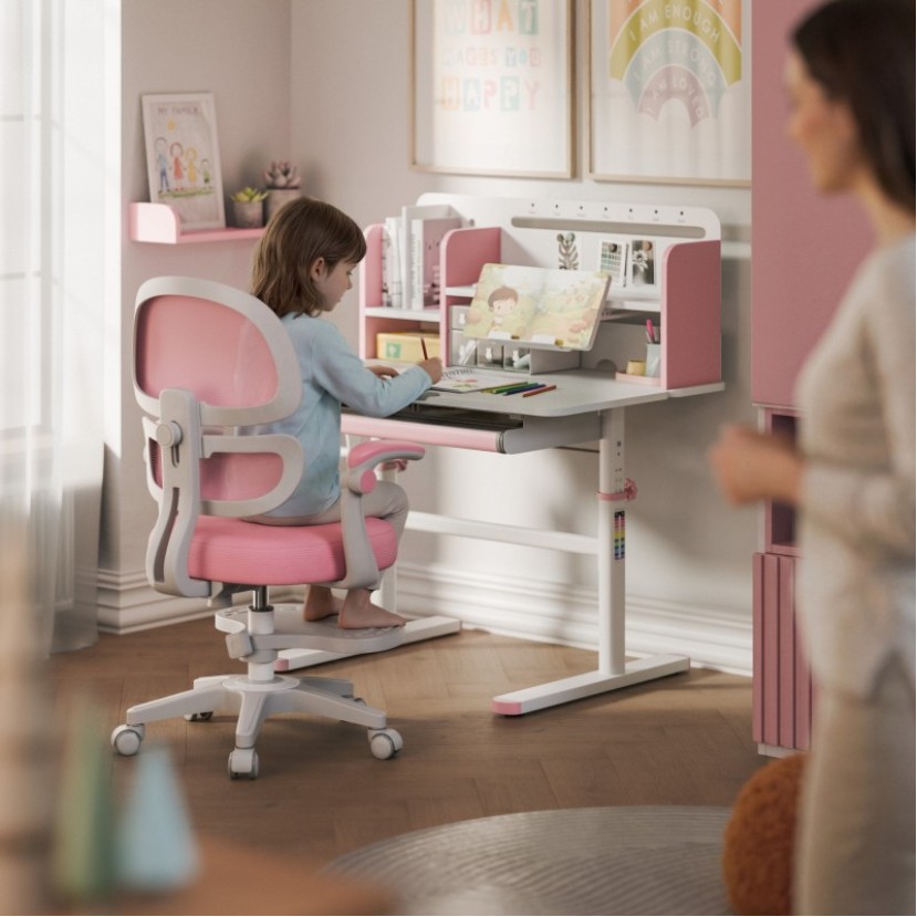 Ergonomiškas vaikiškas rašomasis stalas Study 5.0 Pink 90 cm Ergonomiškas vaikiškas rašomasis stalas Study 5.0 Pink 90 cm