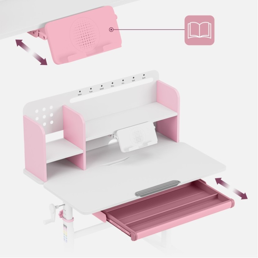Ergonomiškas vaikiškas rašomasis stalas Study 5.0 Pink 90 cm Ergonomiškas vaikiškas rašomasis stalas Study 5.0 Pink 90 cm