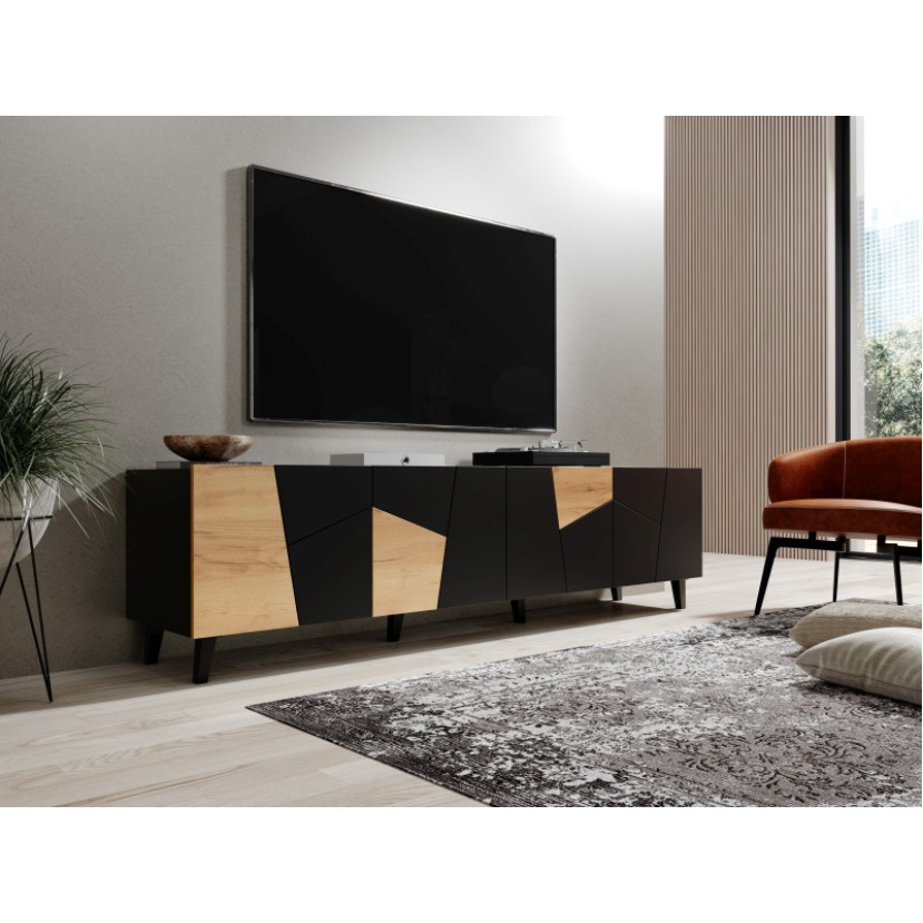 ETNA TV stovas juodas/juodas/craft ąžuolas