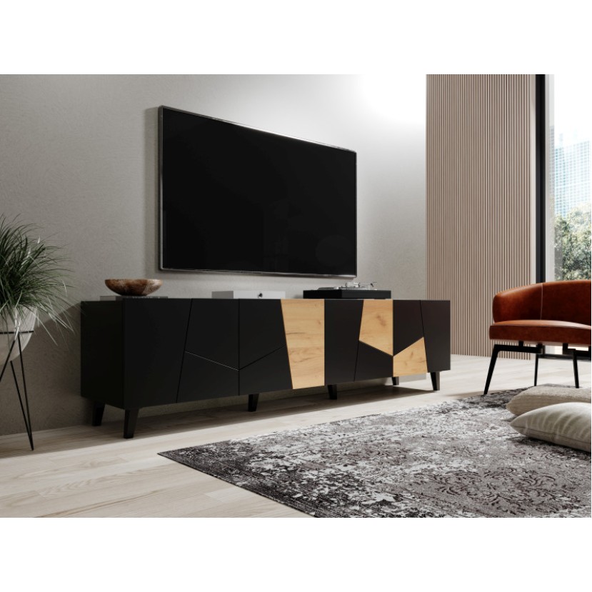 ETNA TV stovas juodas/juodas/craft ąžuolas