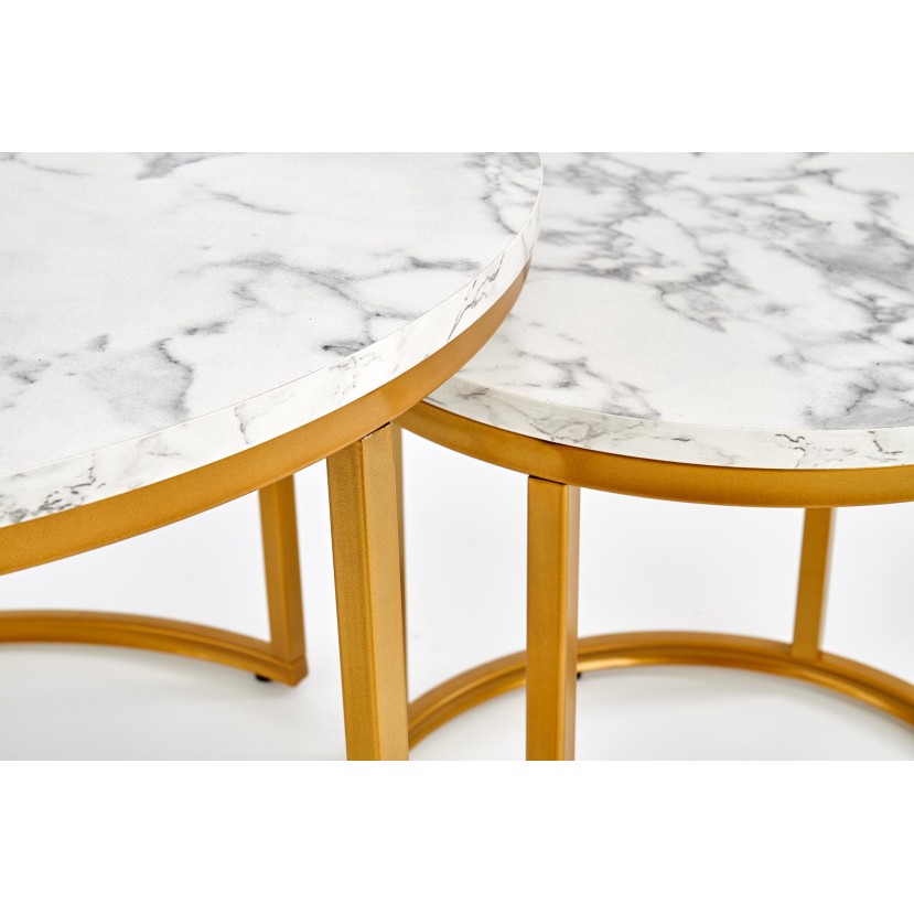 PAOLA 2 dviejų kavos staliukų komplektas baltas marmuras / auksas PAOLA 2 dviejų kavos staliukų komplektas baltas marmuras / auksas
