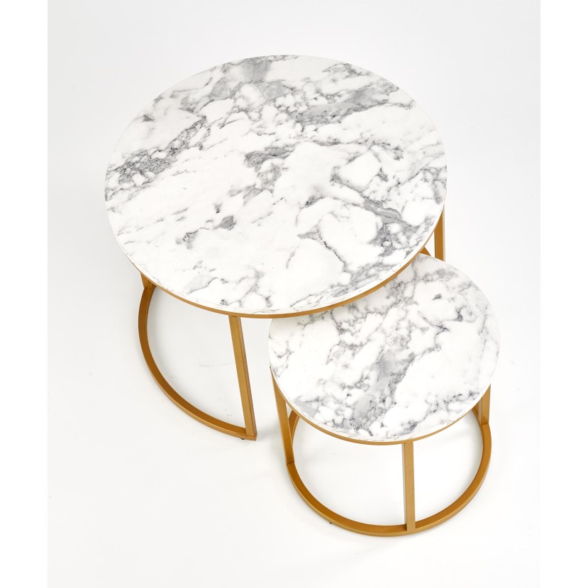 PAOLA 2 dviejų kavos staliukų komplektas baltas marmuras / auksas PAOLA 2 dviejų kavos staliukų komplektas baltas marmuras / auksas
