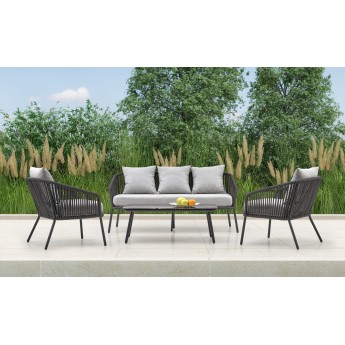 Lauko baldų komplektas ROCCA pilkas (sofa + 2 kėdės + žurnalinis staliukas)