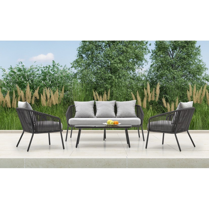 Lauko baldų komplektas ROCCA pilkas (sofa + 2 kėdės + žurnalinis staliukas) Lauko baldų komplektas ROCCA pilkas (sofa + 2 kėdės + žurnalinis staliukas)