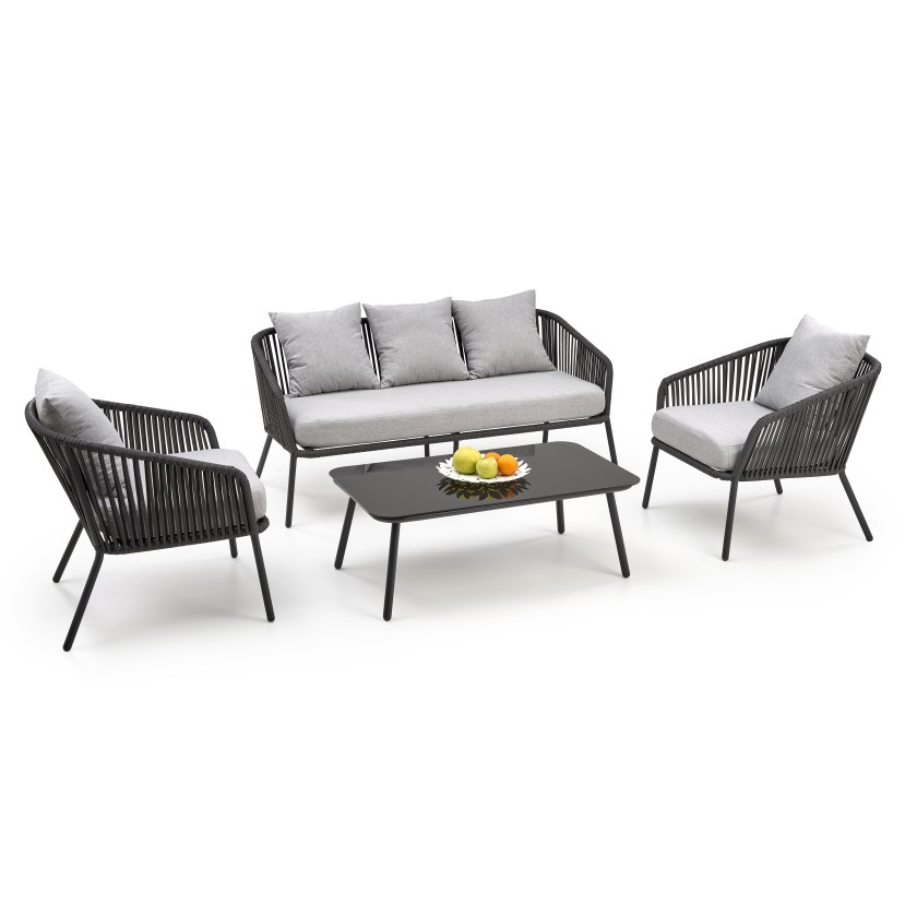Lauko baldų komplektas ROCCA pilkas (sofa + 2 kėdės + žurnalinis staliukas) Lauko baldų komplektas ROCCA pilkas (sofa + 2 kėdės + žurnalinis staliukas)