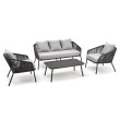 Lauko baldų komplektas ROCCA pilkas (sofa + 2 kėdės + žurnalinis staliukas) Lauko baldų komplektas ROCCA pilkas (sofa + 2 kėdės + žurnalinis staliukas)