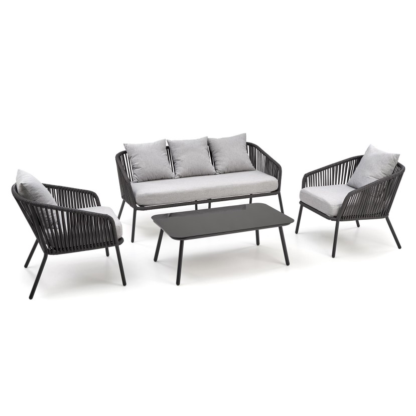 Lauko baldų komplektas ROCCA pilkas (sofa + 2 kėdės + žurnalinis staliukas) Lauko baldų komplektas ROCCA pilkas (sofa + 2 kėdės + žurnalinis staliukas)