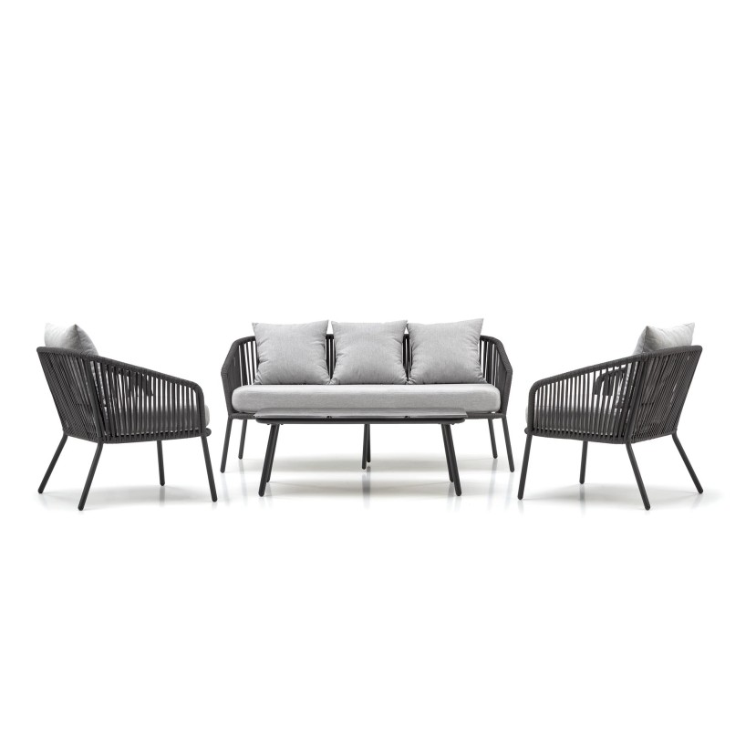 Lauko baldų komplektas ROCCA pilkas (sofa + 2 kėdės + žurnalinis staliukas) Lauko baldų komplektas ROCCA pilkas (sofa + 2 kėdės + žurnalinis staliukas)