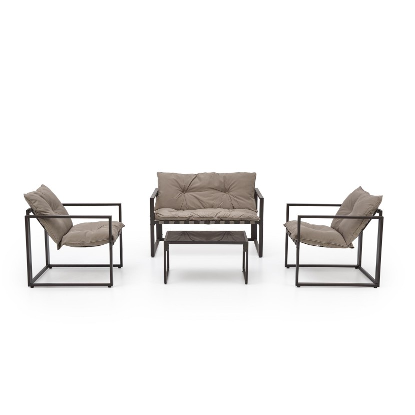 Lauko baldų komplektas SHARK juodas/kapučino (sofa + 2 kėdės + kavos staliukai) Lauko baldų komplektas SHARK juodas/kapučino (sofa + 2 kėdės + kavos staliukai)