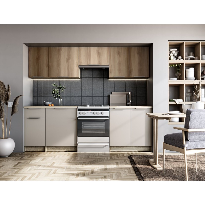Virtuvės komplektas TATIANA 240, spalva: priekis - riešutas/kašmyras, korpusas - sonoma ąžuolas Virtuvės komplektas TATIANA 240, spalva: priekis - riešutas/kašmyras, korpusas - sonoma ąžuolas
