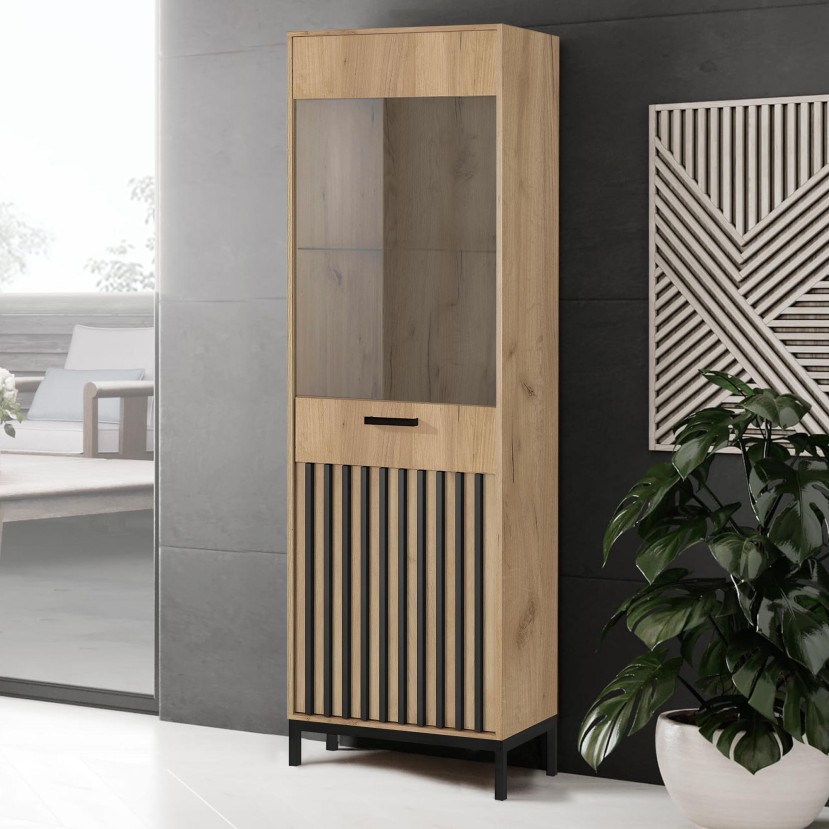 LAMINO W-1 vitrinos, craft ąžuolo/juoda LAMINO W-1 vitrinos, craft ąžuolo/juoda