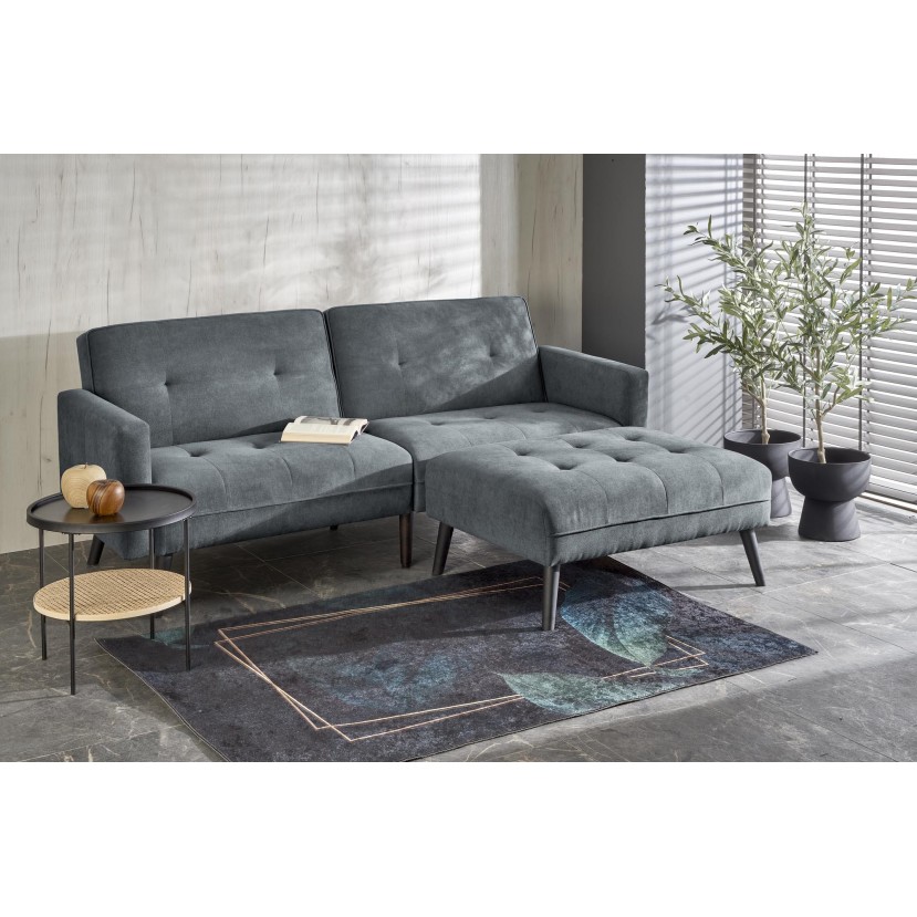CORNELIUS sulankstoma sofa su pufas, spalva: pilka CORNELIUS sulankstoma sofa su pufas, spalva: pilka