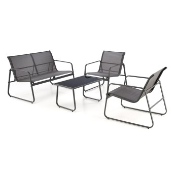 Lauko baldų komplektas CONOR tamsiai/šviesiai pilka (sofa + 2 kėdės + žurnalinis staliukas),