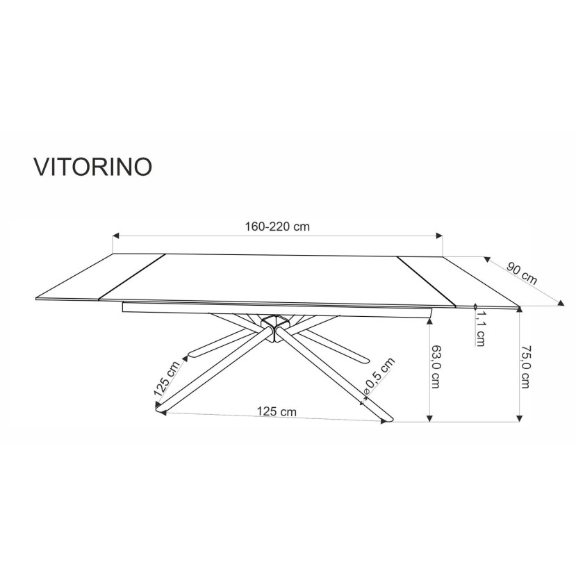 VITORINO prailginimo stalas, spalva: viršus - baltas marmuras, kojos - juodos VITORINO prailginimo stalas, spalva: viršus - baltas marmuras, kojos - juodos