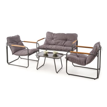 Lauko baldų komplektas HUDSON pilka/ruda ( sofa, kėdė 2x, c. stalas )
