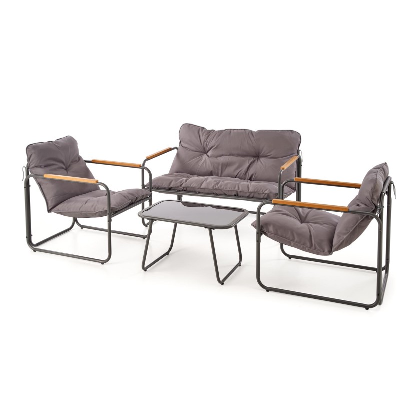 Lauko baldų komplektas HUDSON pilka/ruda ( sofa, kėdė 2x, c. stalas ) Lauko baldų komplektas HUDSON pilka/ruda ( sofa, kėdė 2x, c. stalas )