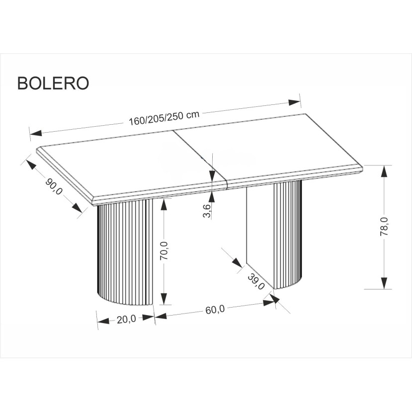BOLERO prailginimo stalas, spalva: juoda/juoda BOLERO prailginimo stalas, spalva: juoda/juoda