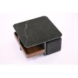 VICKER coffee table with pouffes, table top: black marble, frame: black / walnut, pouffe: d.grey VICKER coffee table with pouffes, table top: black marble, frame: black / walnut, pouffe: d.grey