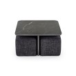 VICKER coffee table with pouffes, table top: black marble, frame: black / walnut, pouffe: d.grey VICKER coffee table with pouffes, table top: black marble, frame: black / walnut, pouffe: d.grey