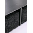 VICKER coffee table with pouffes, table top: black marble, frame: black / walnut, pouffe: d.grey VICKER coffee table with pouffes, table top: black marble, frame: black / walnut, pouffe: d.grey