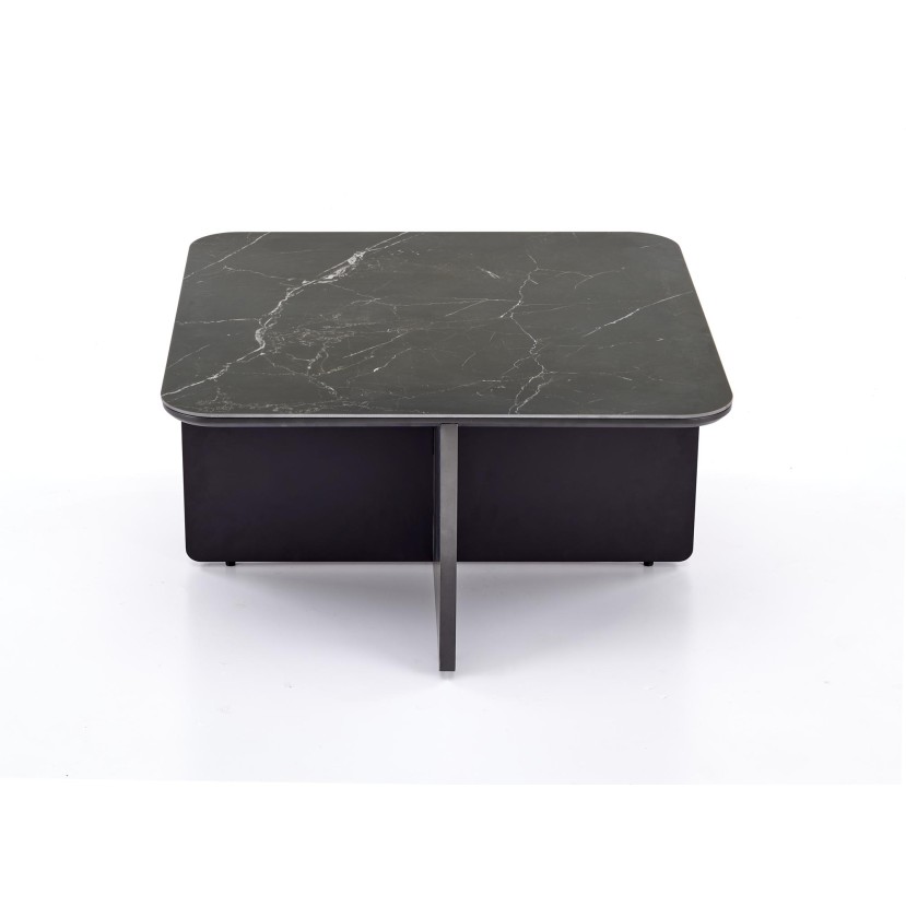VICKER coffee table with pouffes, table top: black marble, frame: black / walnut, pouffe: d.grey VICKER coffee table with pouffes, table top: black marble, frame: black / walnut, pouffe: d.grey
