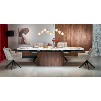 FLAVOR  extension table, white marble / walnut