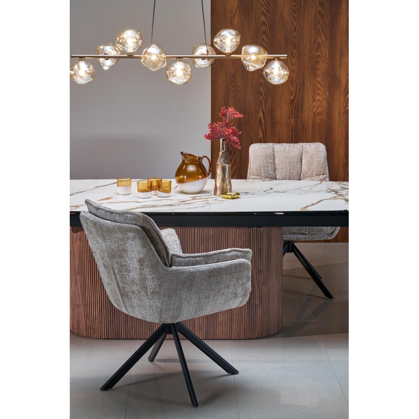 FLAVOR  extension table, white marble / walnut