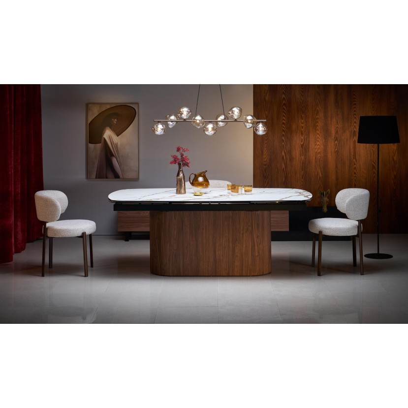 FLAVOR  extension table, white marble / walnut