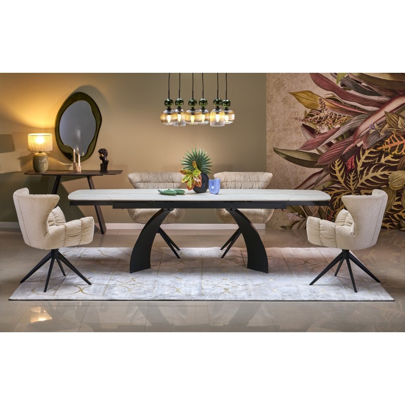 VITRUS extension table, light travertine / black VITRUS extension table, light travertine / black
