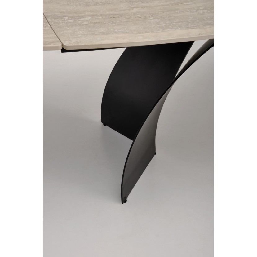 VITRUS extension table, light travertine / black VITRUS extension table, light travertine / black