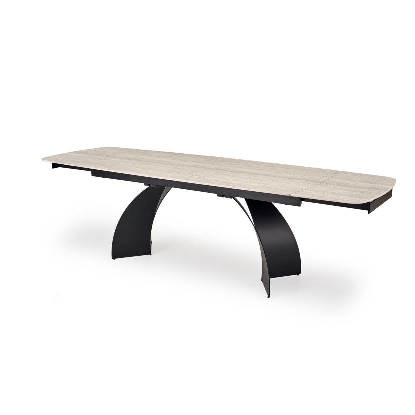 VITRUS extension table, light travertine / black VITRUS extension table, light travertine / black
