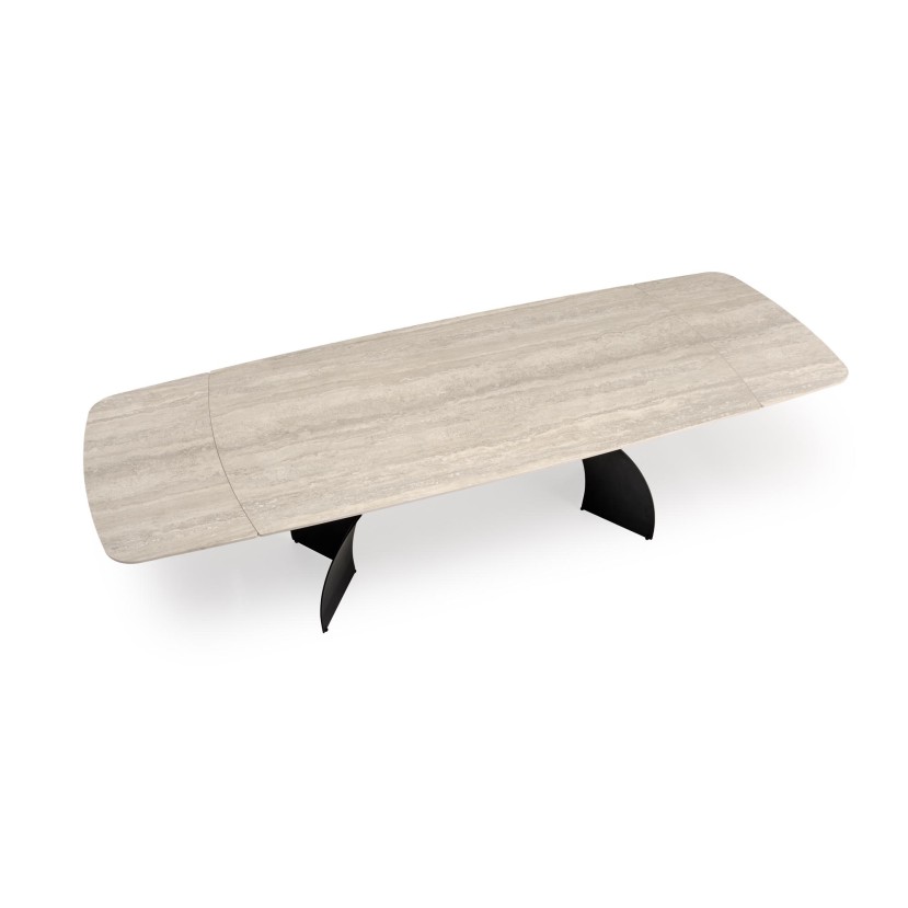 VITRUS extension table, light travertine / black VITRUS extension table, light travertine / black