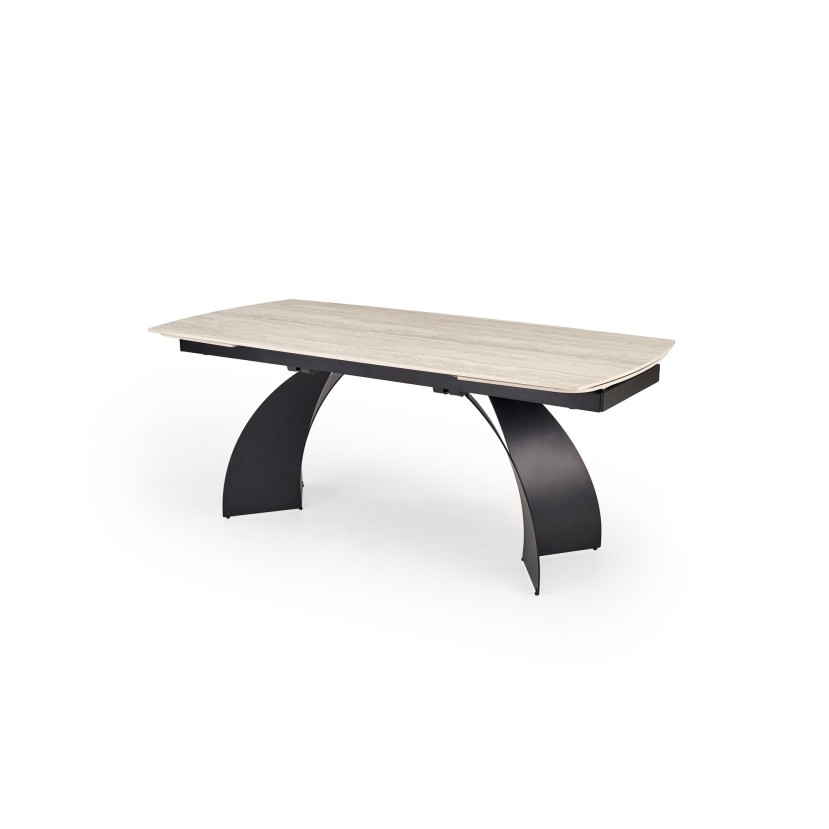 VITRUS extension table, light travertine / black VITRUS extension table, light travertine / black