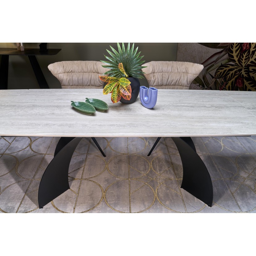 VITRUS extension table, light travertine / black VITRUS extension table, light travertine / black