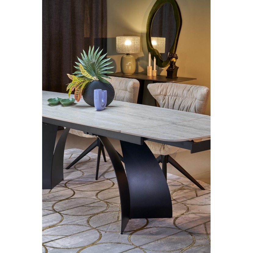 VITRUS extension table, light travertine / black VITRUS extension table, light travertine / black