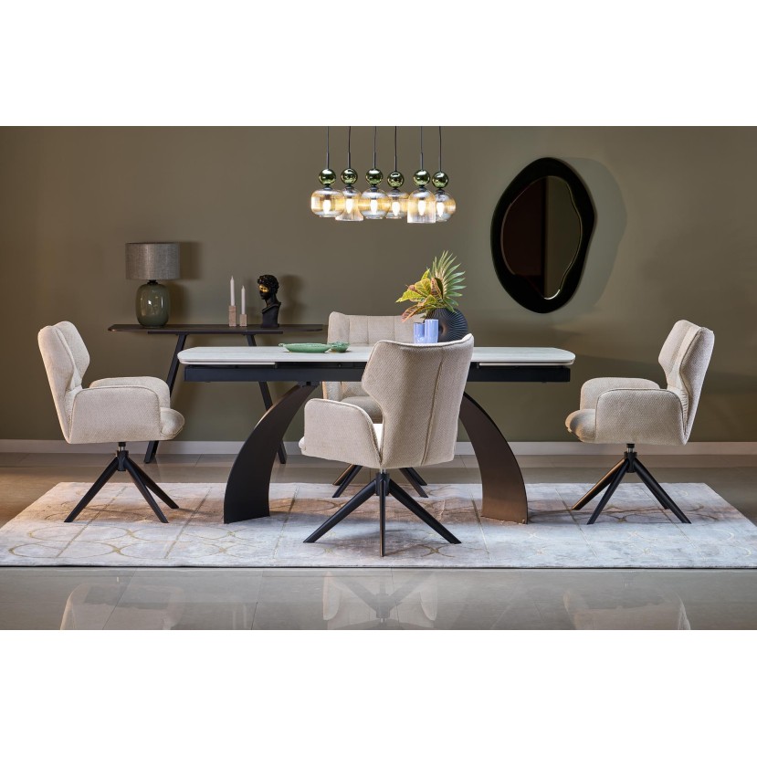 VITRUS extension table, light travertine / black VITRUS extension table, light travertine / black
