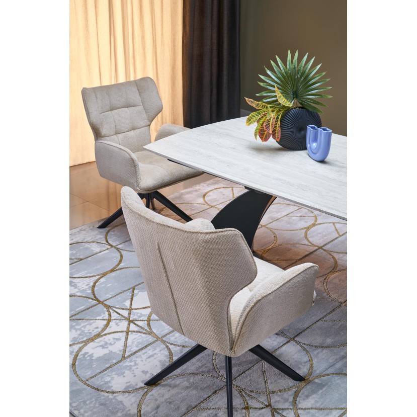 VITRUS extension table, light travertine / black VITRUS extension table, light travertine / black