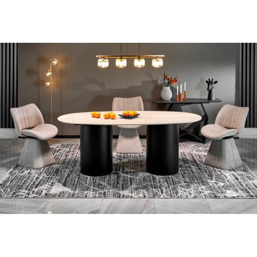 JULIUS oval table, light travertine / black JULIUS oval table, light travertine / black