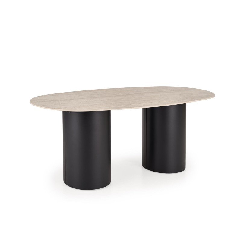 JULIUS oval table, light travertine / black JULIUS oval table, light travertine / black